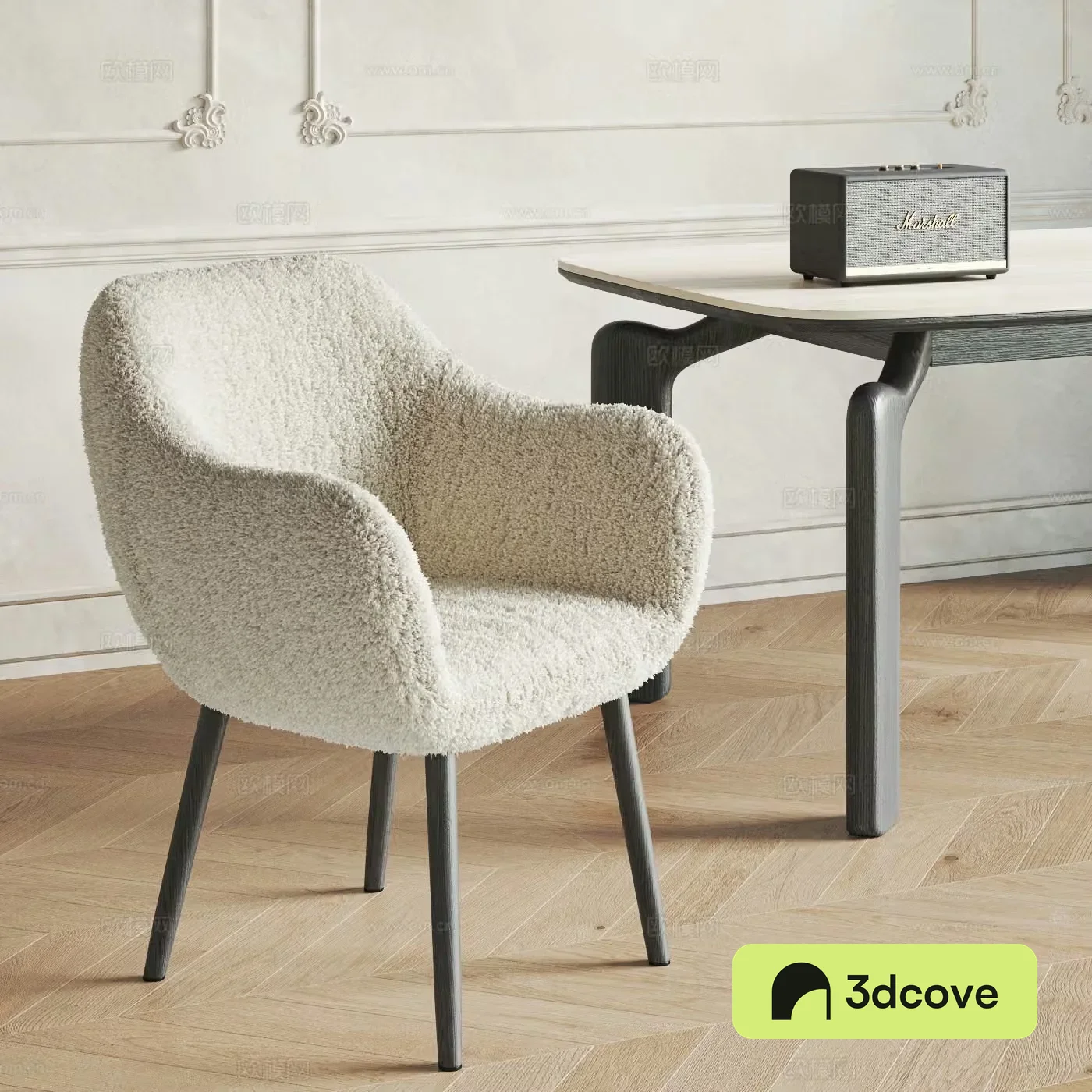 French plush single chair 3d model