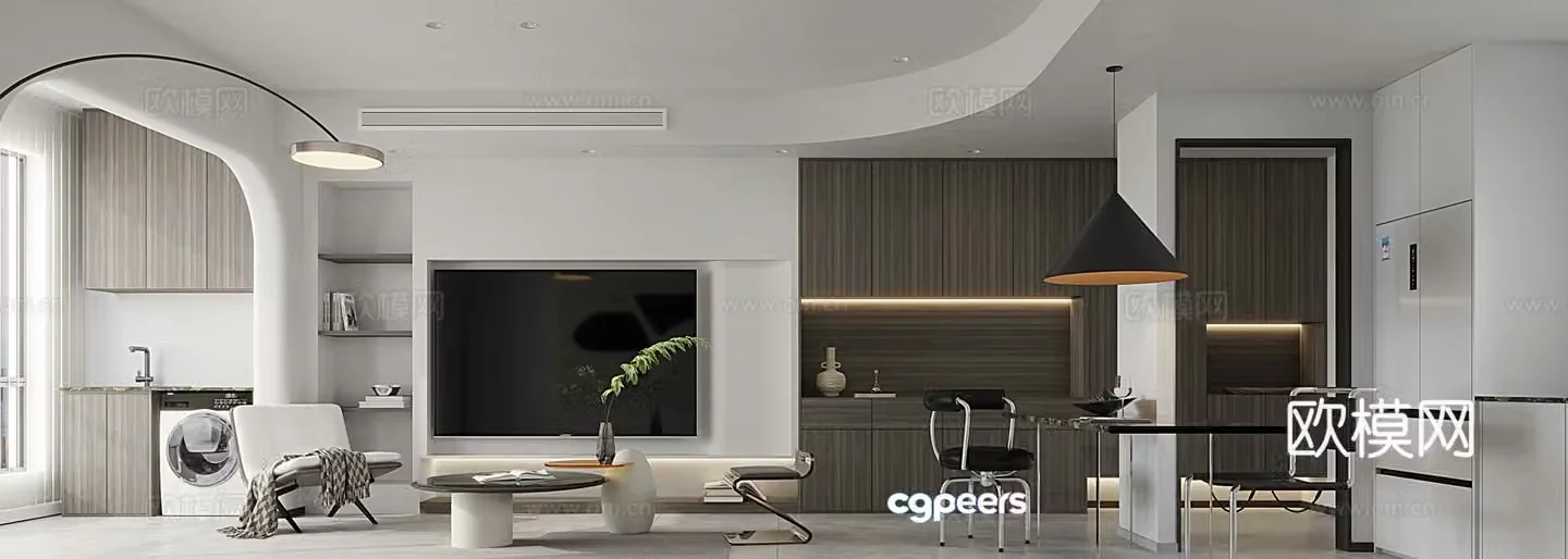 Modern living and dining room 3d model