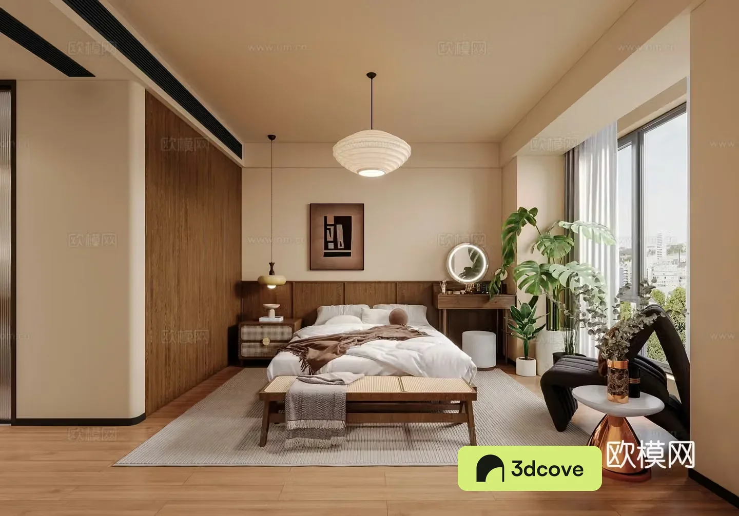 Middle-aged bedroom retro bedroom leisure chair side table corner table dressing table new Chinese bedroom 3D model