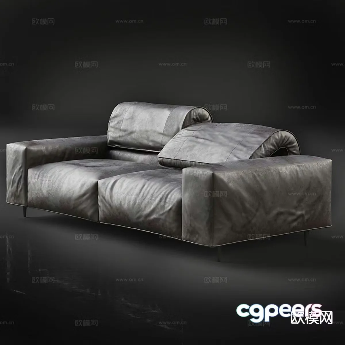 Double sofa leather sofa 3d model