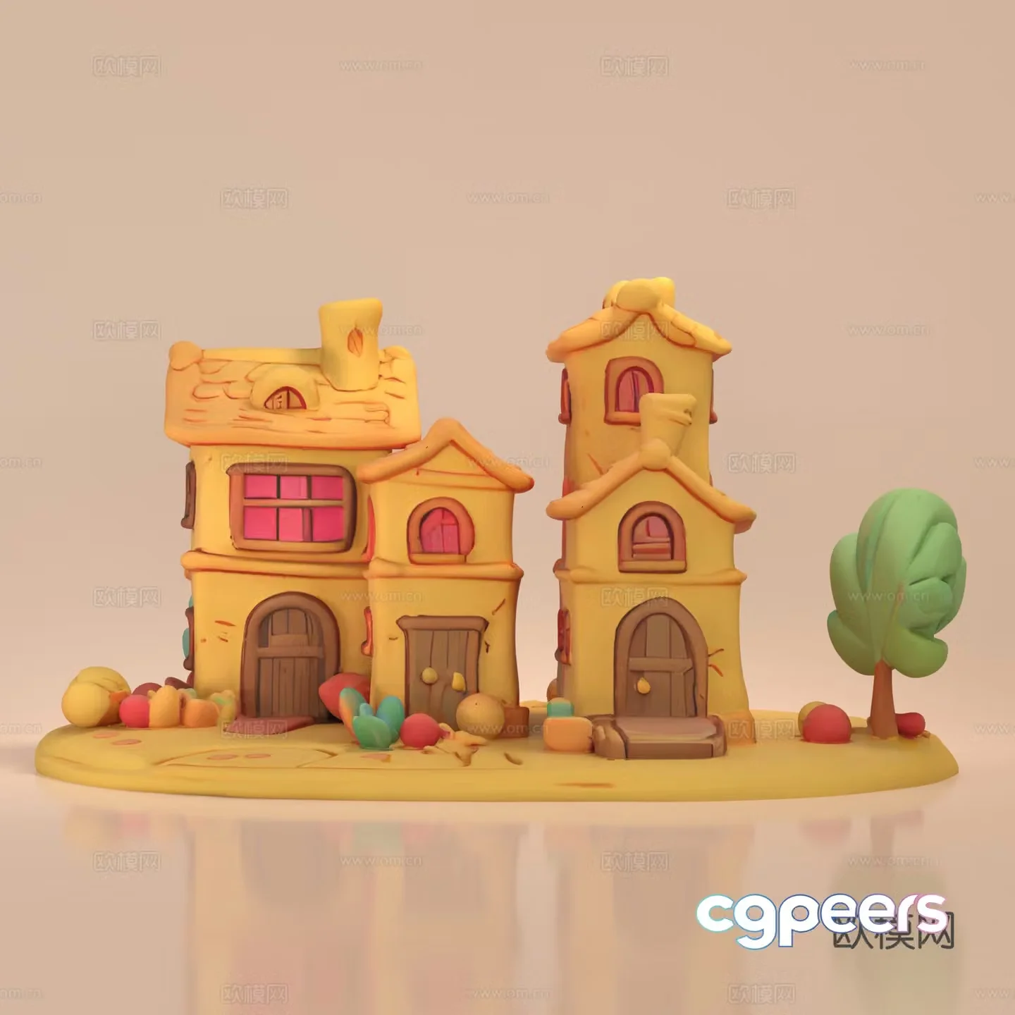 Cartoon Clay Style Game Anime Building Low-side Building Villa Hut 3D Model