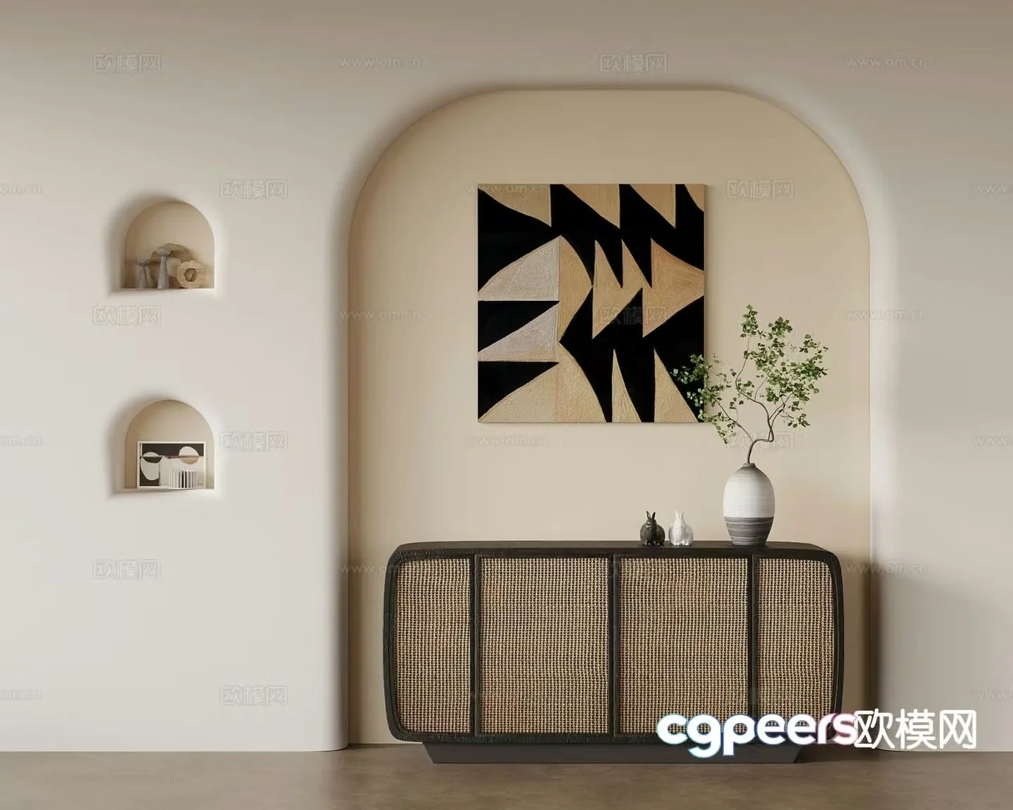 Wabi-sabi style entrance cabinet side cabinet rattan cabinet 3D model