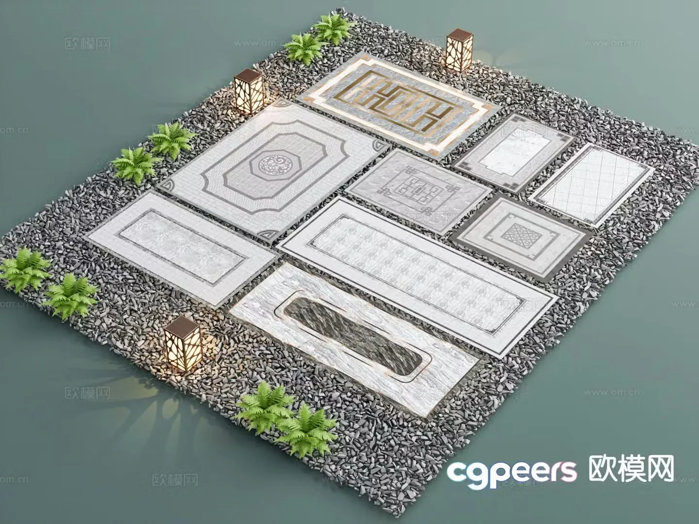 New Chinese style garden paving paving sketches cobblestones stone steps 3D model