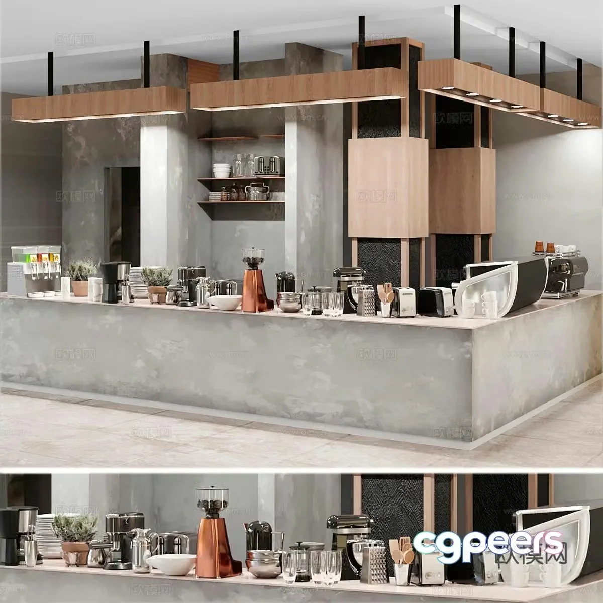 Modern concrete coffee bar 3d model