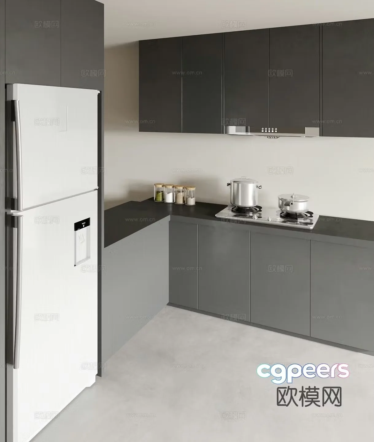 L shaped cabinet refrigerator cabinet 3d model