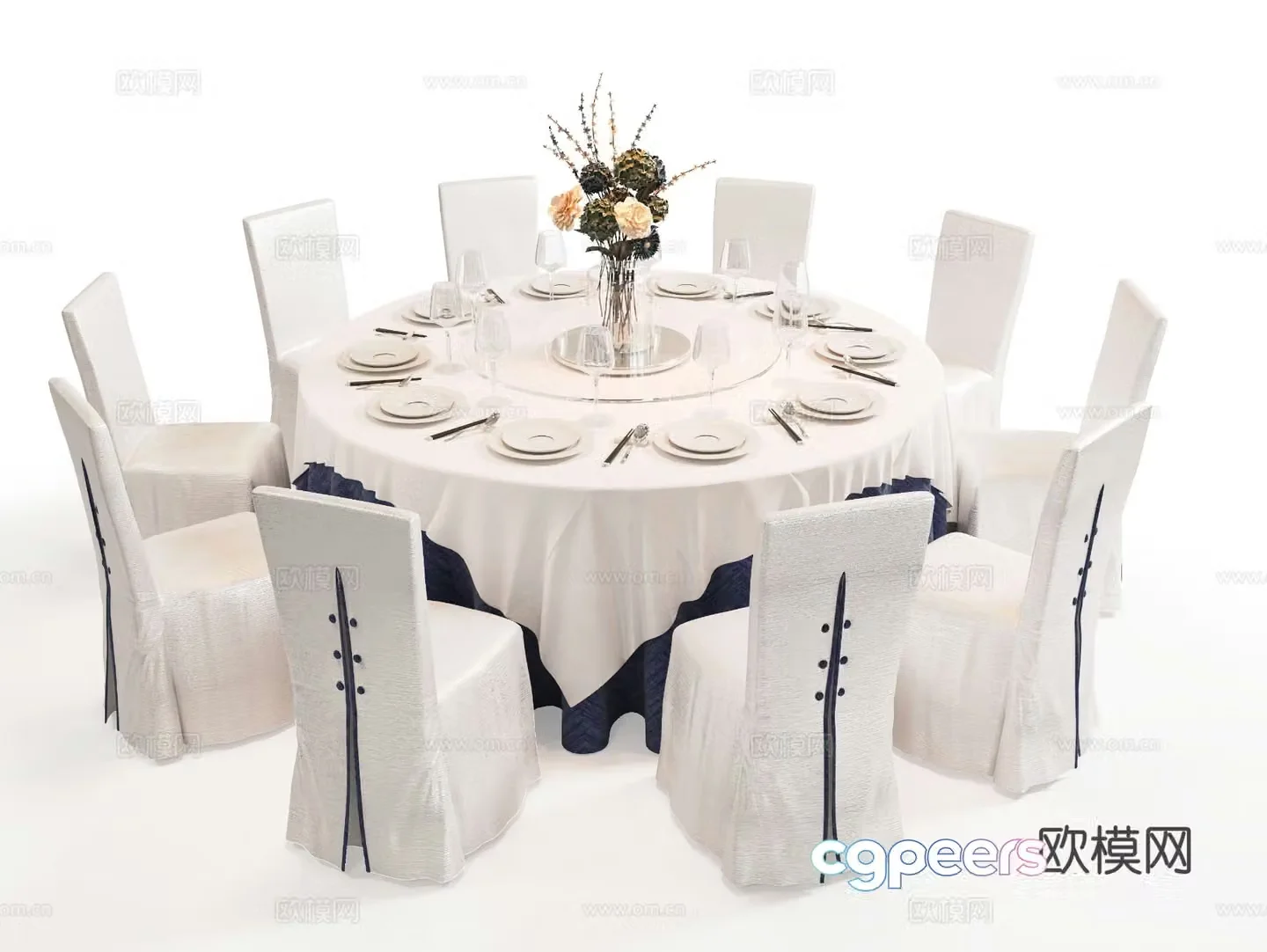 Modern banquet table and chairs round dining table and chairs 3d model