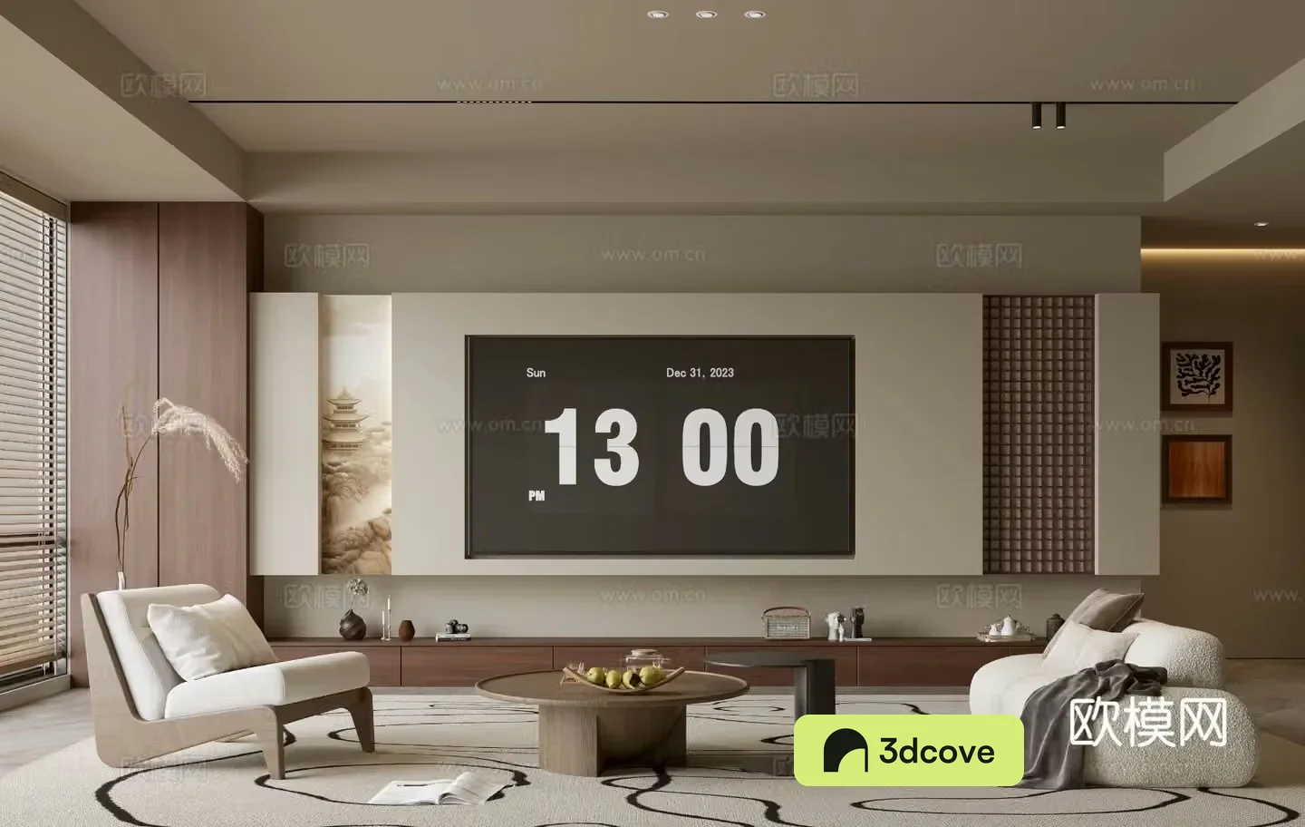 Middle Ages Lavigation Living Room Song-style Living Room Light Luxury TV Background Wall Combination Coffee Table Sofa Combination 3D Model