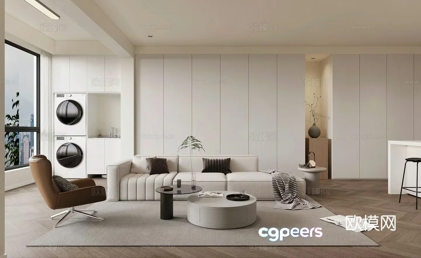 Modern living room Combination sofa Leisure chair Laundry table Washing machine Modern living and dining room Simple 3D model