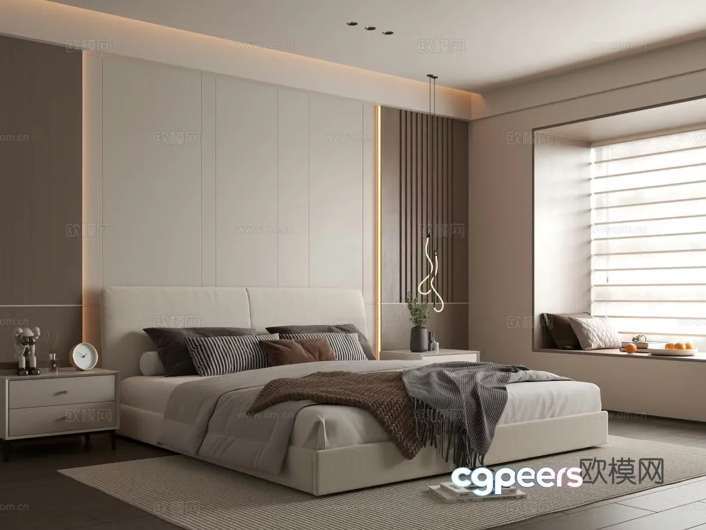 Modern bedroom Simple bedroom Bedroom Bedding combination Bedroom background wall 3d model