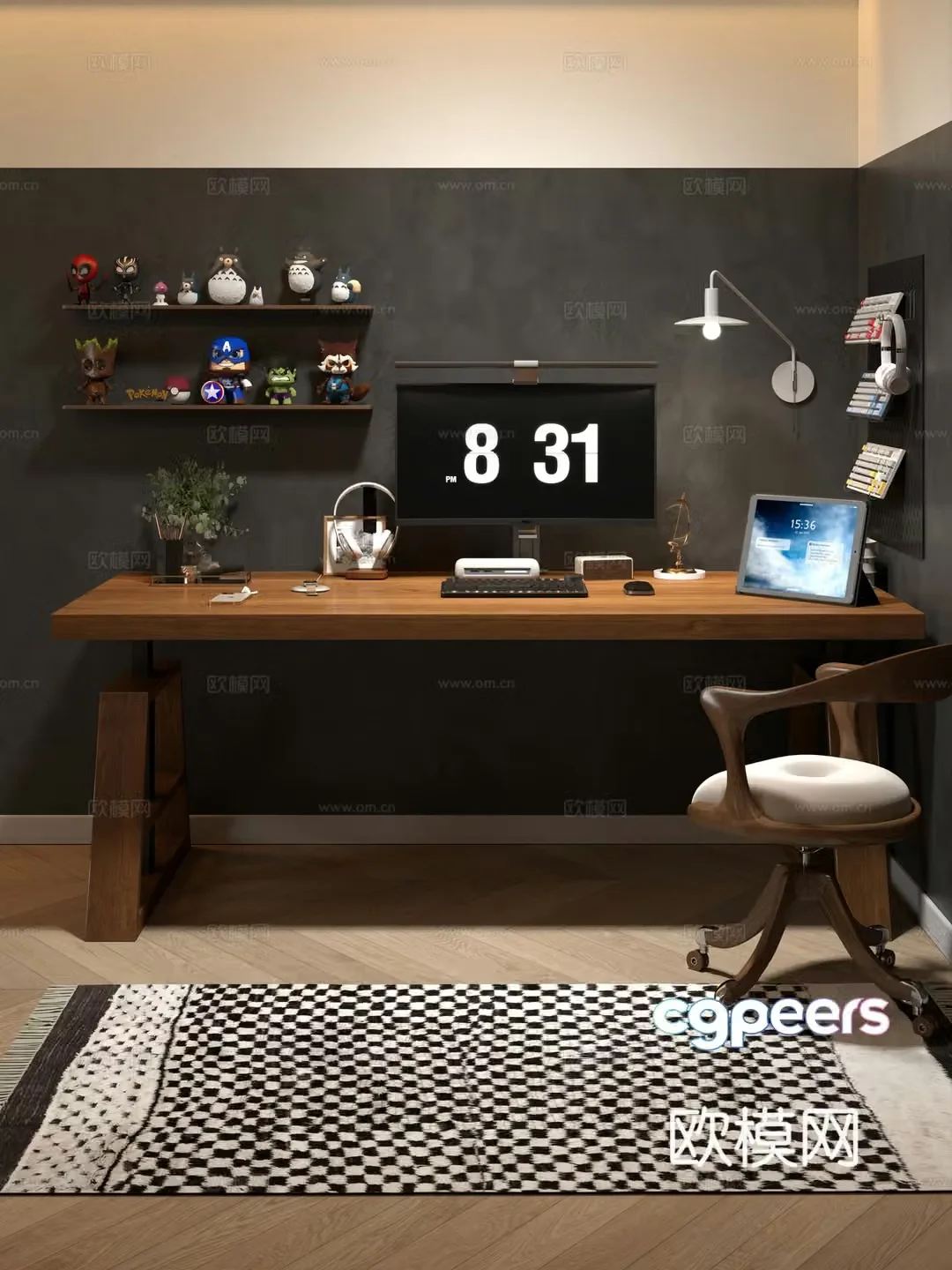 Computer room modern desk computer desk large table horizontal hall table 3D model