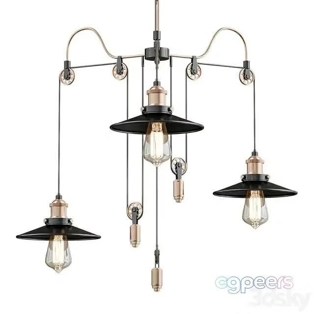 3ds Max Free – Black 3 Heads Pendant Light