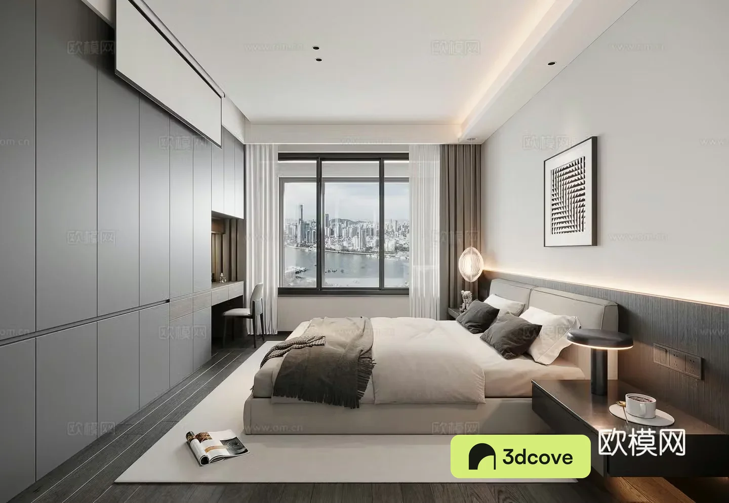 Modern minimalist black white and gray bedroom