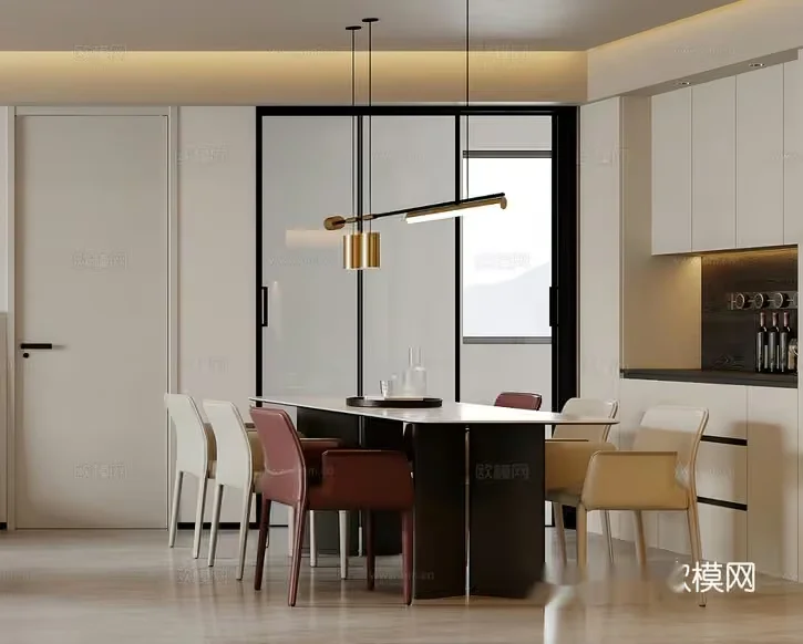 A Modern Dining Room 3D Model – 11340 – CORONA Render