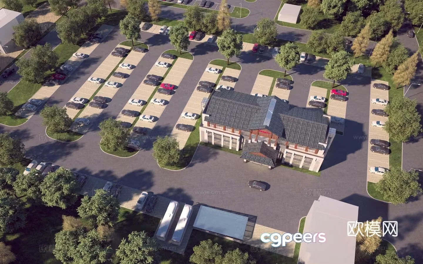 Modern Visitor Service Center Modern Service Area Modern Parking Lot 3D Model