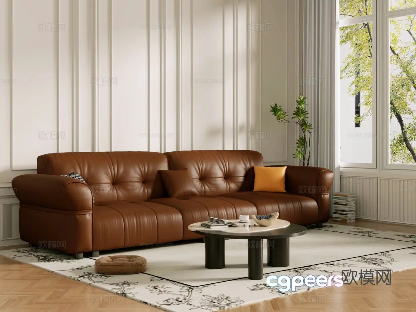 Middle-aged sofa combination coffee table carpet multi-person sofa 3D model