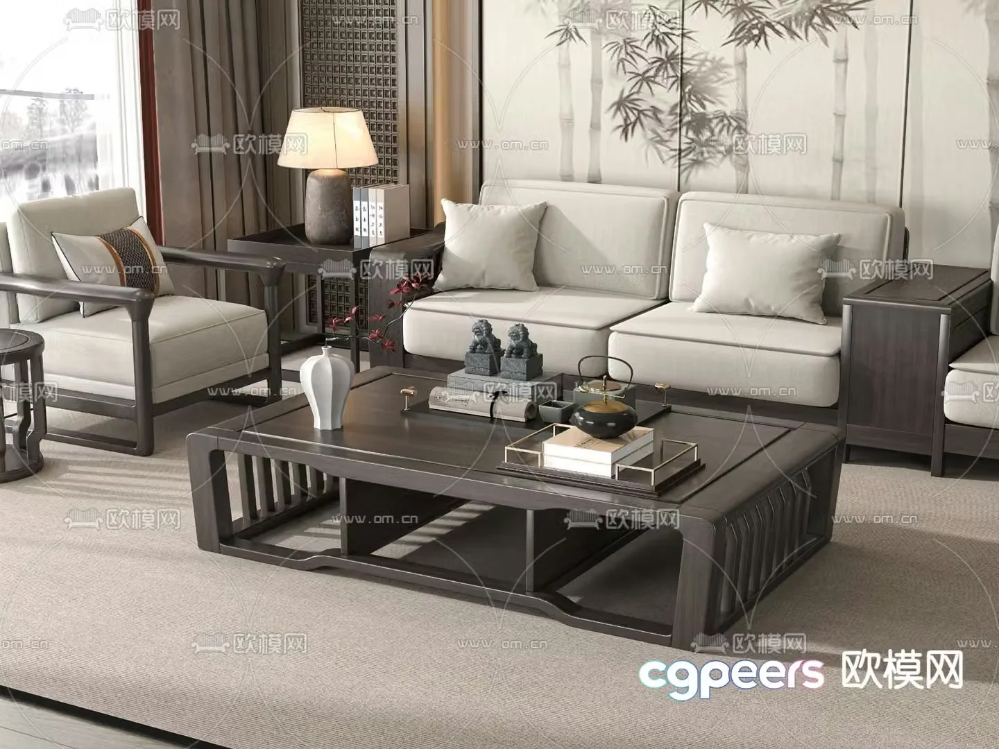 New Chinese style modular sofa 3d model