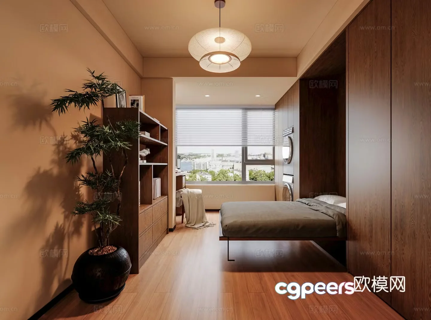 Middle-aged bedroom Study room Retro bedroom Folding bed Study room Desk Bookcase Dressing table 3D model