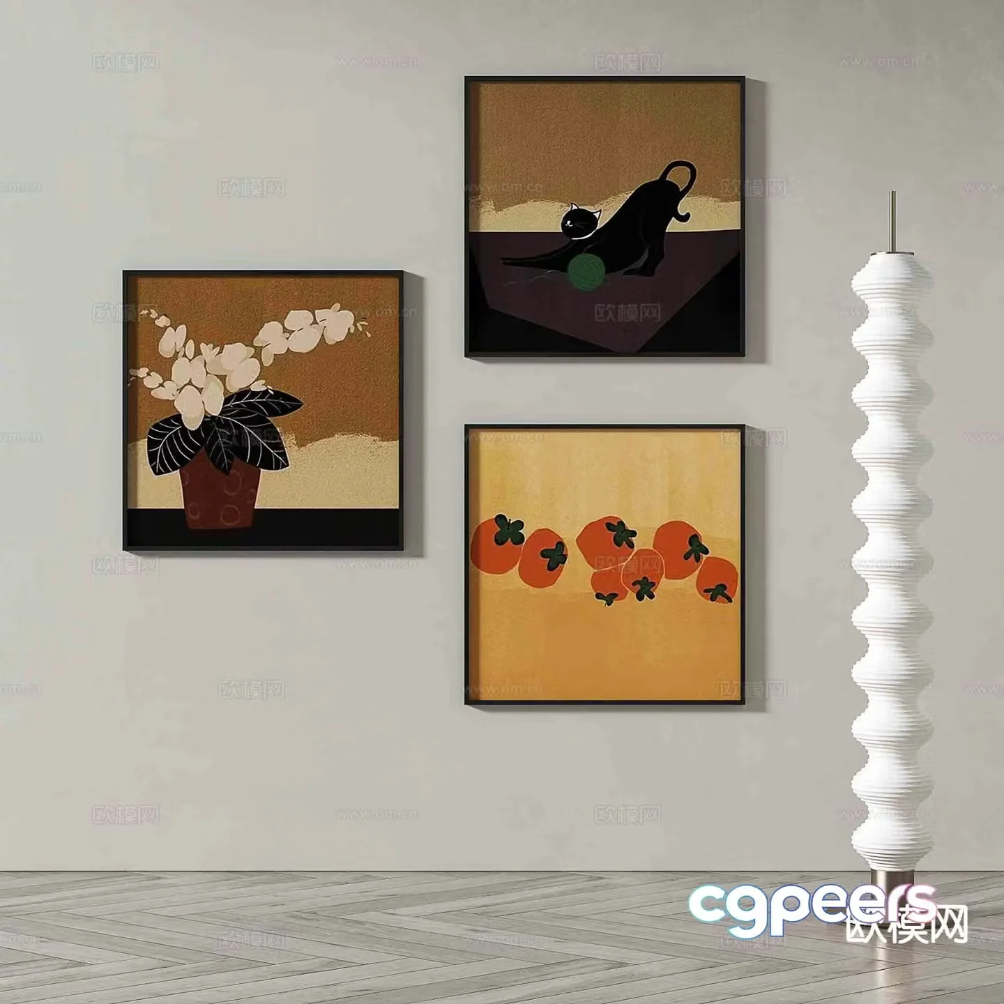 Wabi-sabi art painting cartoon painting decorative painting 3d model