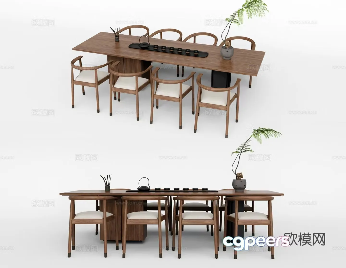 New Chinese tea table and chairs 3d model