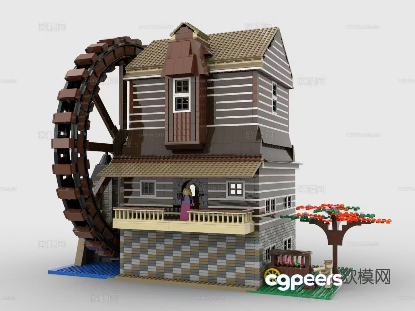 LEGO wood processing factory construction site waterwheel building block toys 3D model