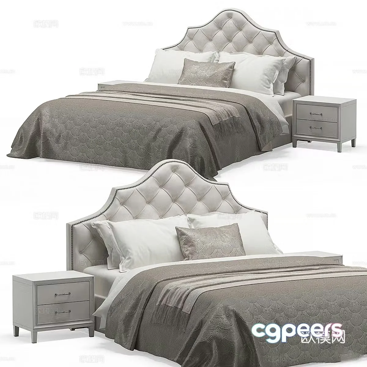 European and American fabric double bed 3D model