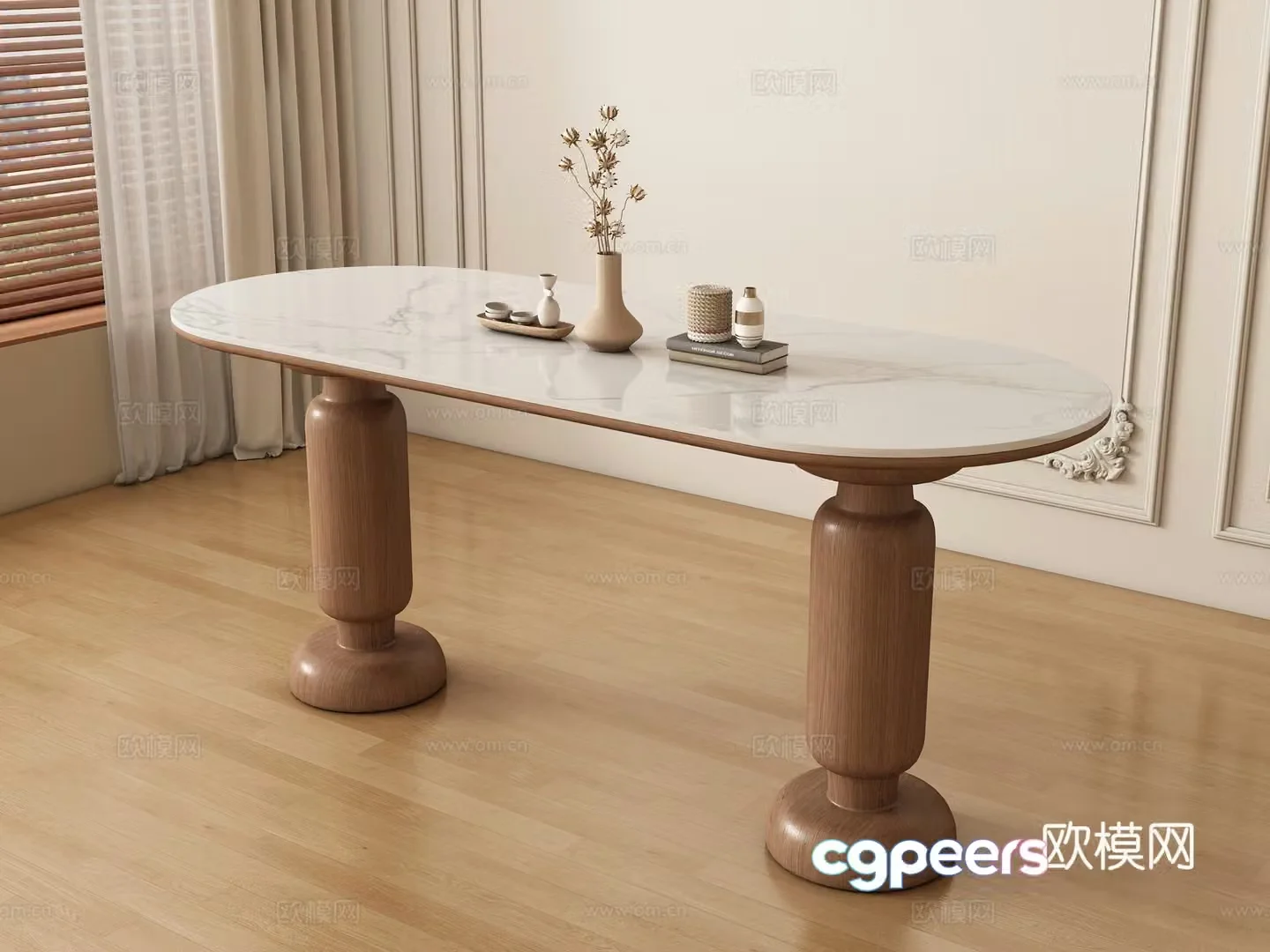 Modern long dining table and chair 3d model
