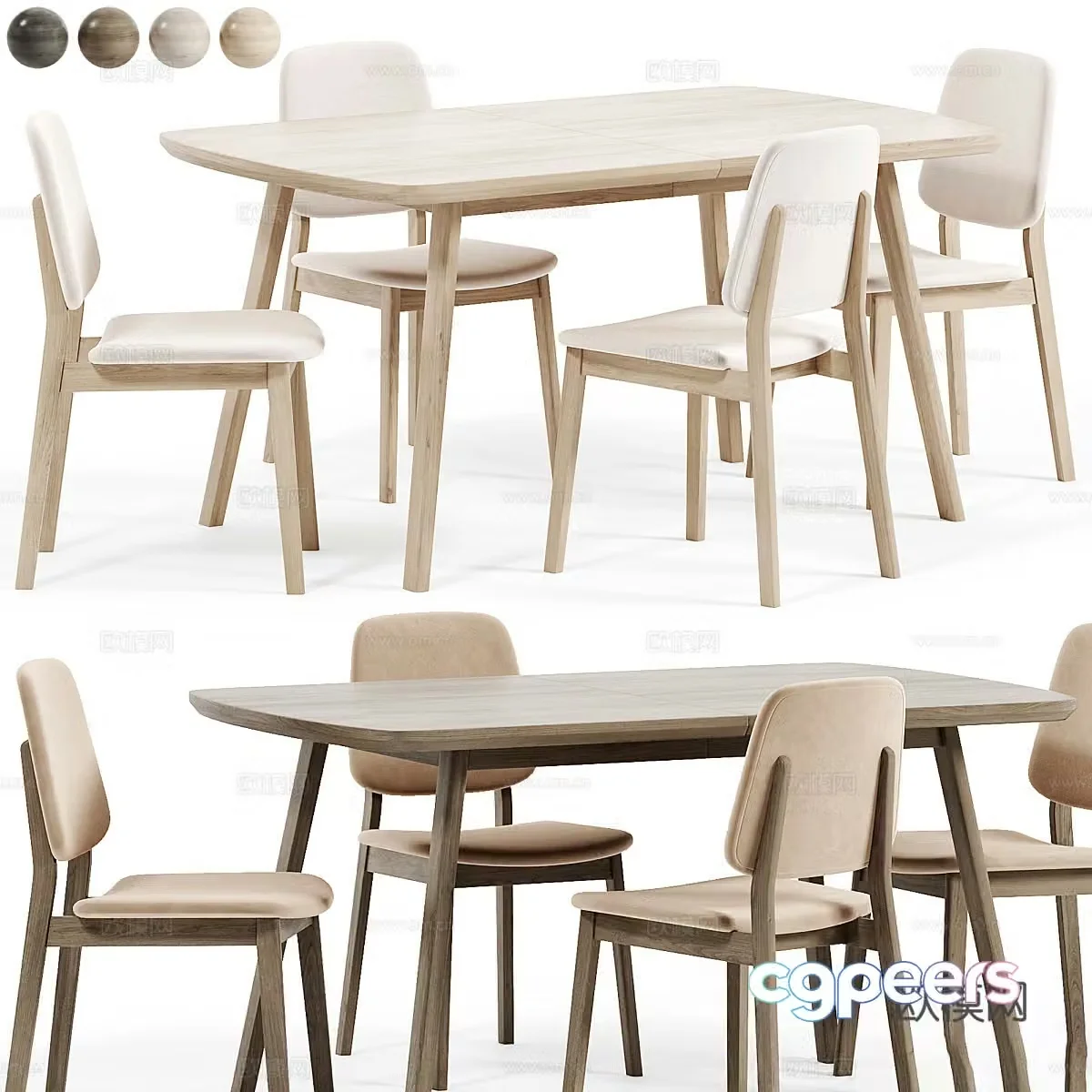 Modern Italian solid wood Russell dining table and chair 3d model