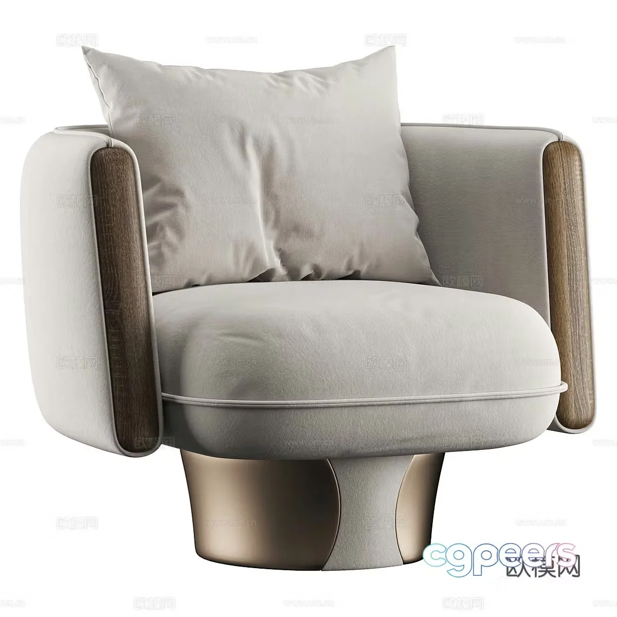 New Chinese style light luxury fabric armchair 3D model