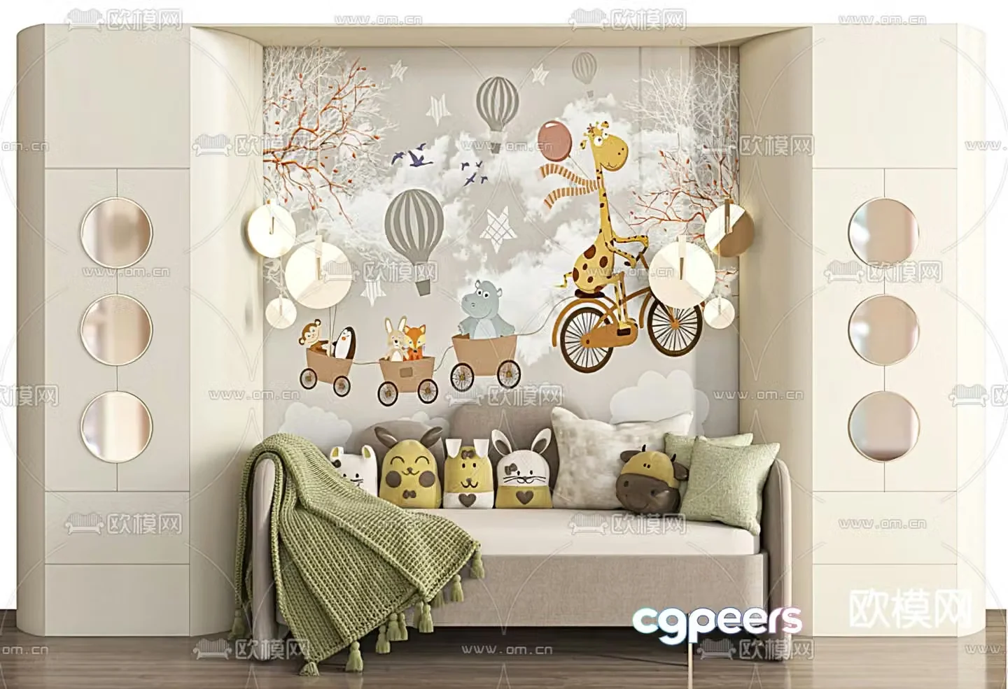Modern fabric children’s sofa 3d model