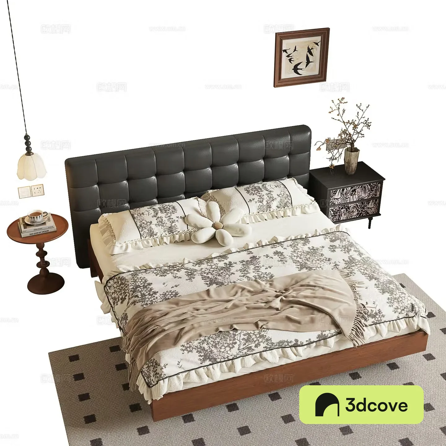 Middle-aged double bed 3D model