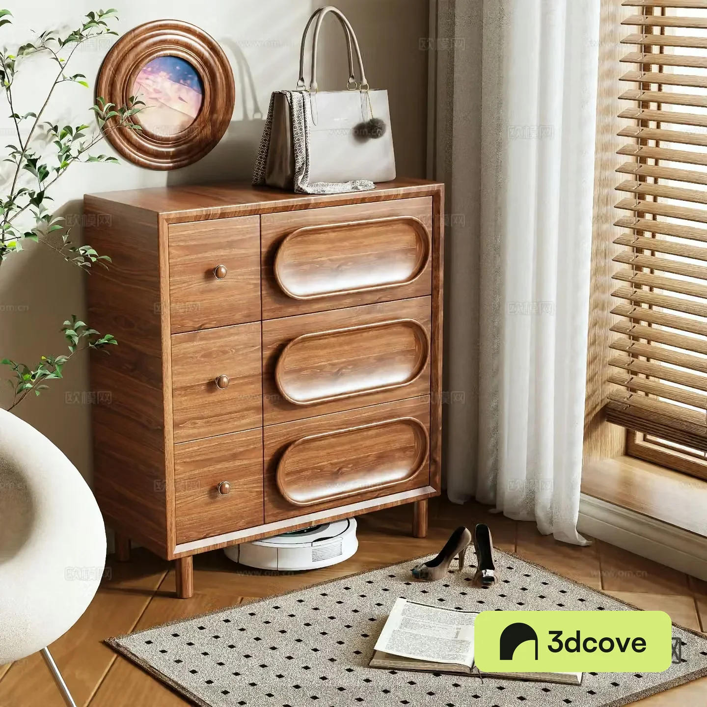 Log style shoe cabinet low cabinet