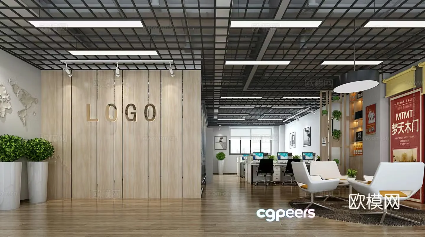 Modern company front desk office area reception area 3d model