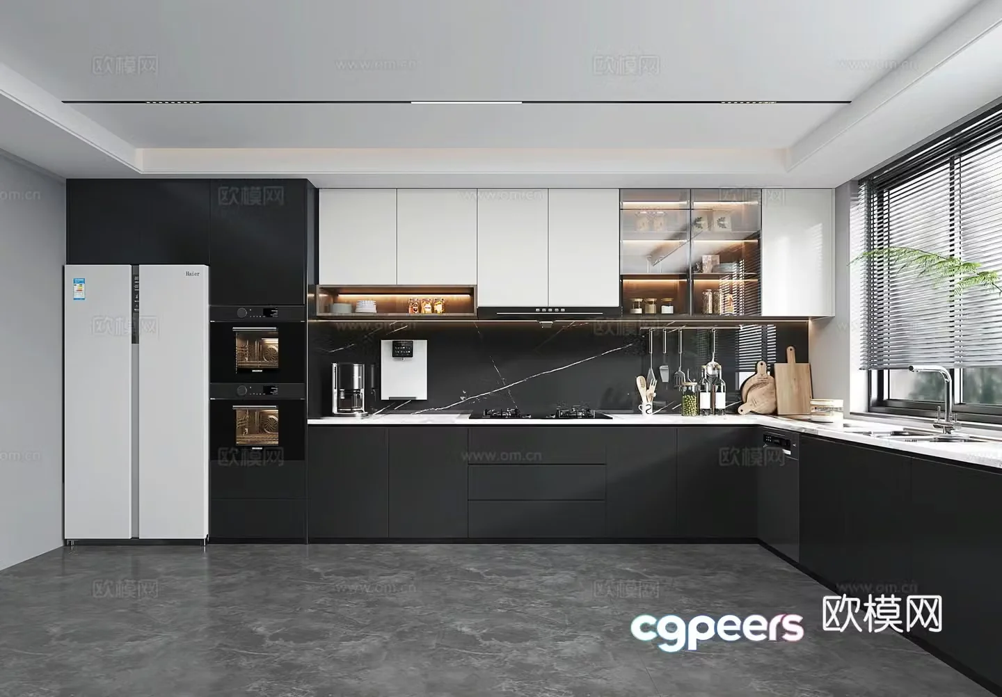 Italian light luxury enclosed kitchen Italian light luxury kitchen hood stove refrigerator steam oven kitchen 3d model