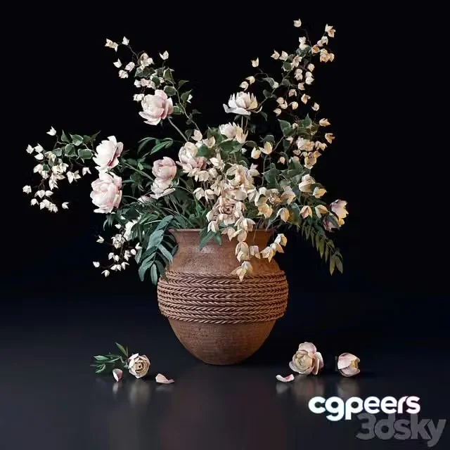 3ds Max Free – Bouquet from branches of bougainvillea and peonies