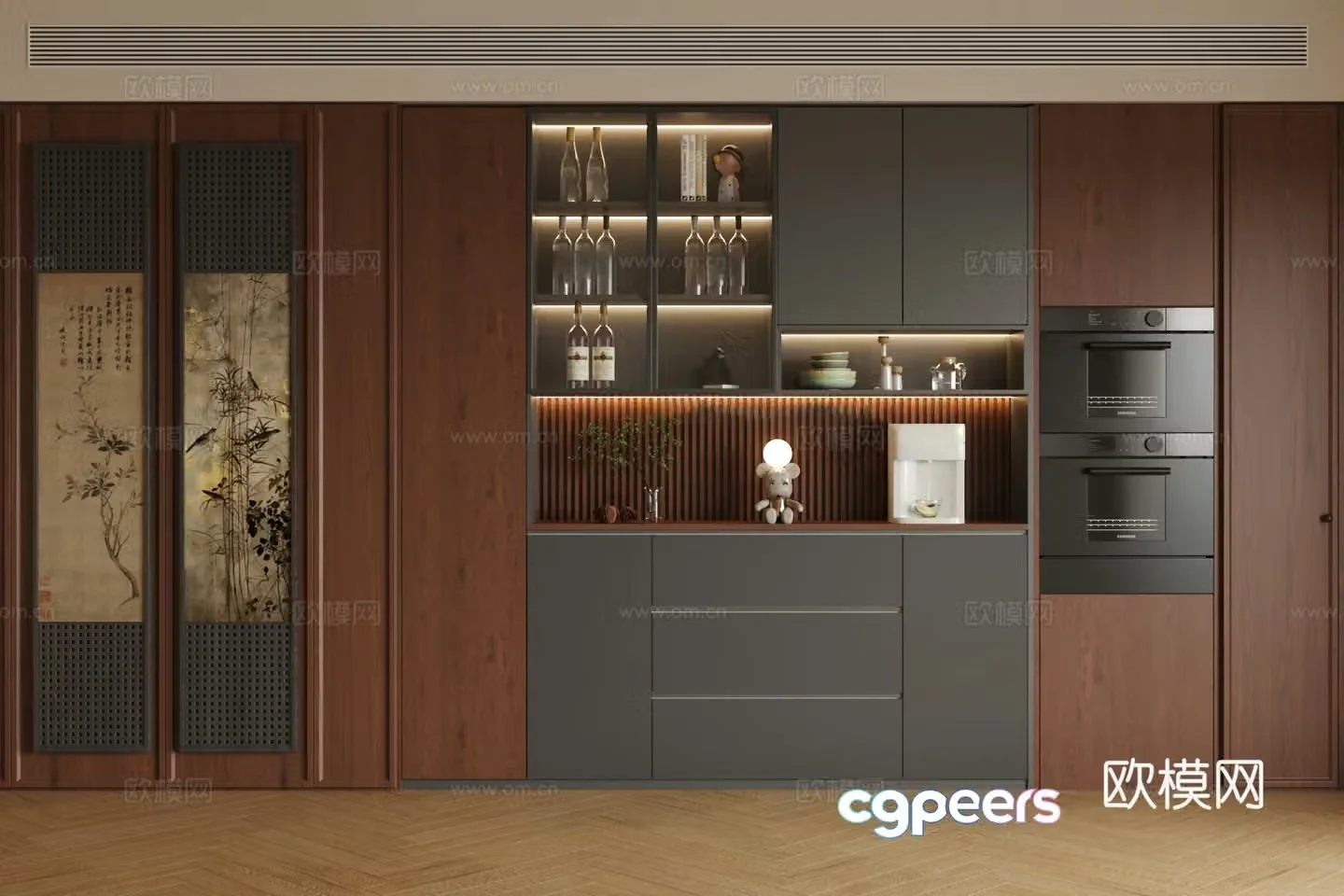 Medium retro sideboard Medium style sideboard Wine sideboard Refrigerator sideboard Tea cabinet 3D model