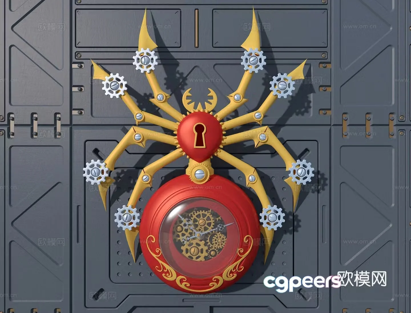 Industrial style mechanical spider clock 3d model