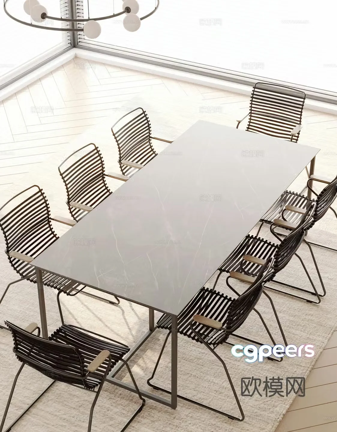 Modern outdoor dining table and chairs 3d model