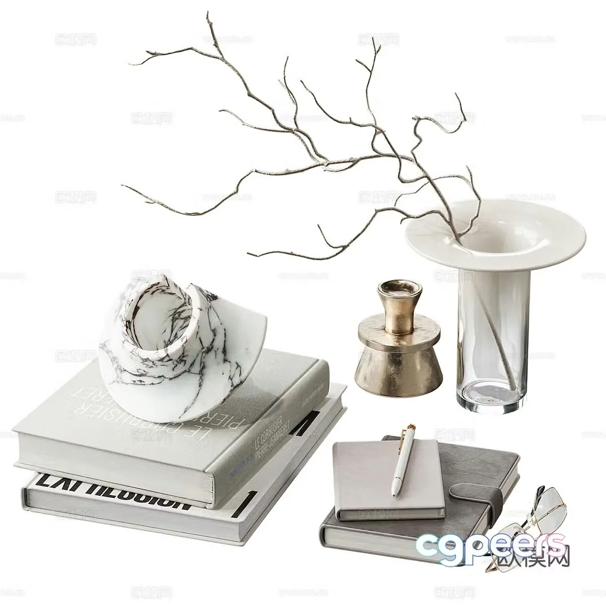 Modern jewelry ornaments books vase 3d model