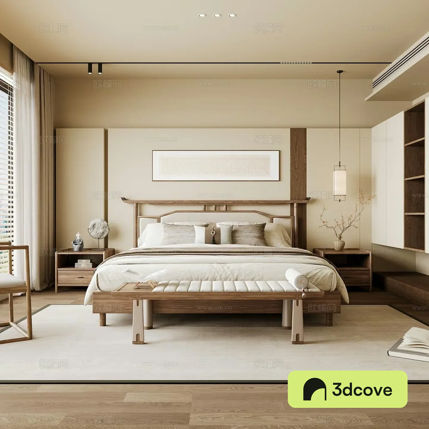 New Chinese style home bedroom Song family aesthetic bedroom Song style bedroom New Chinese style double bed