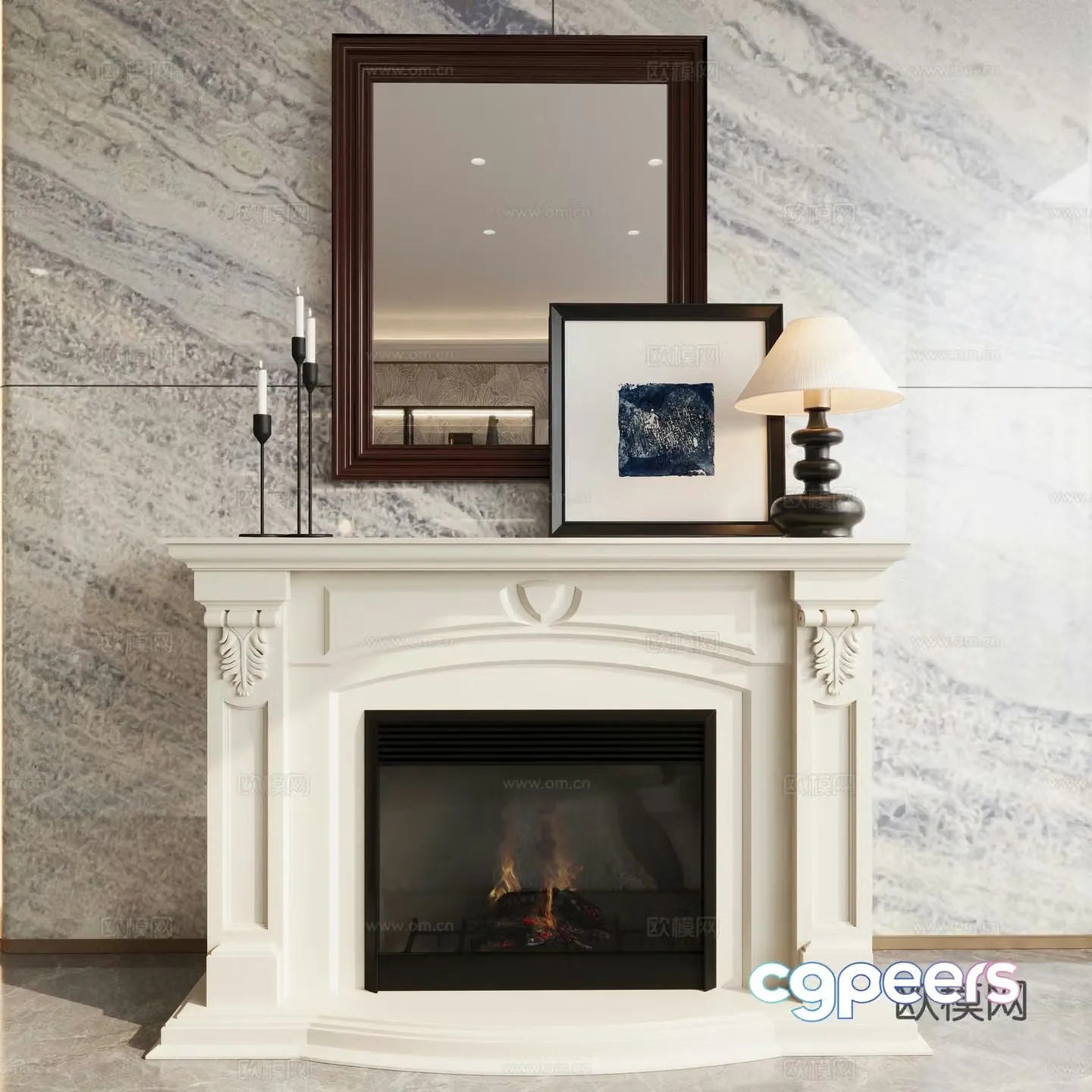 Modern American fireplace ornament combination 3d model
