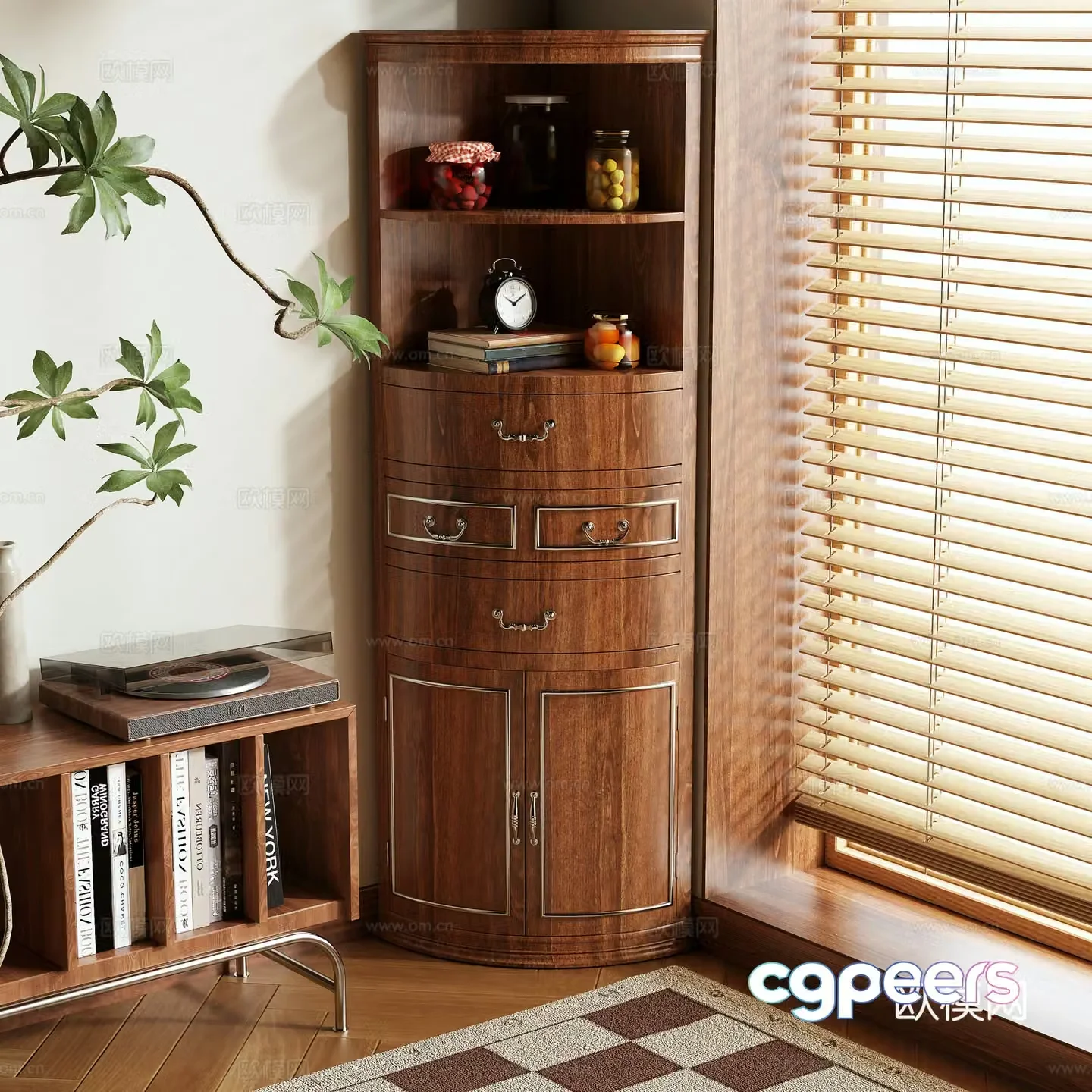 Log style tall cabinet hall cabinet corner cabinet storage cabinet 3D model