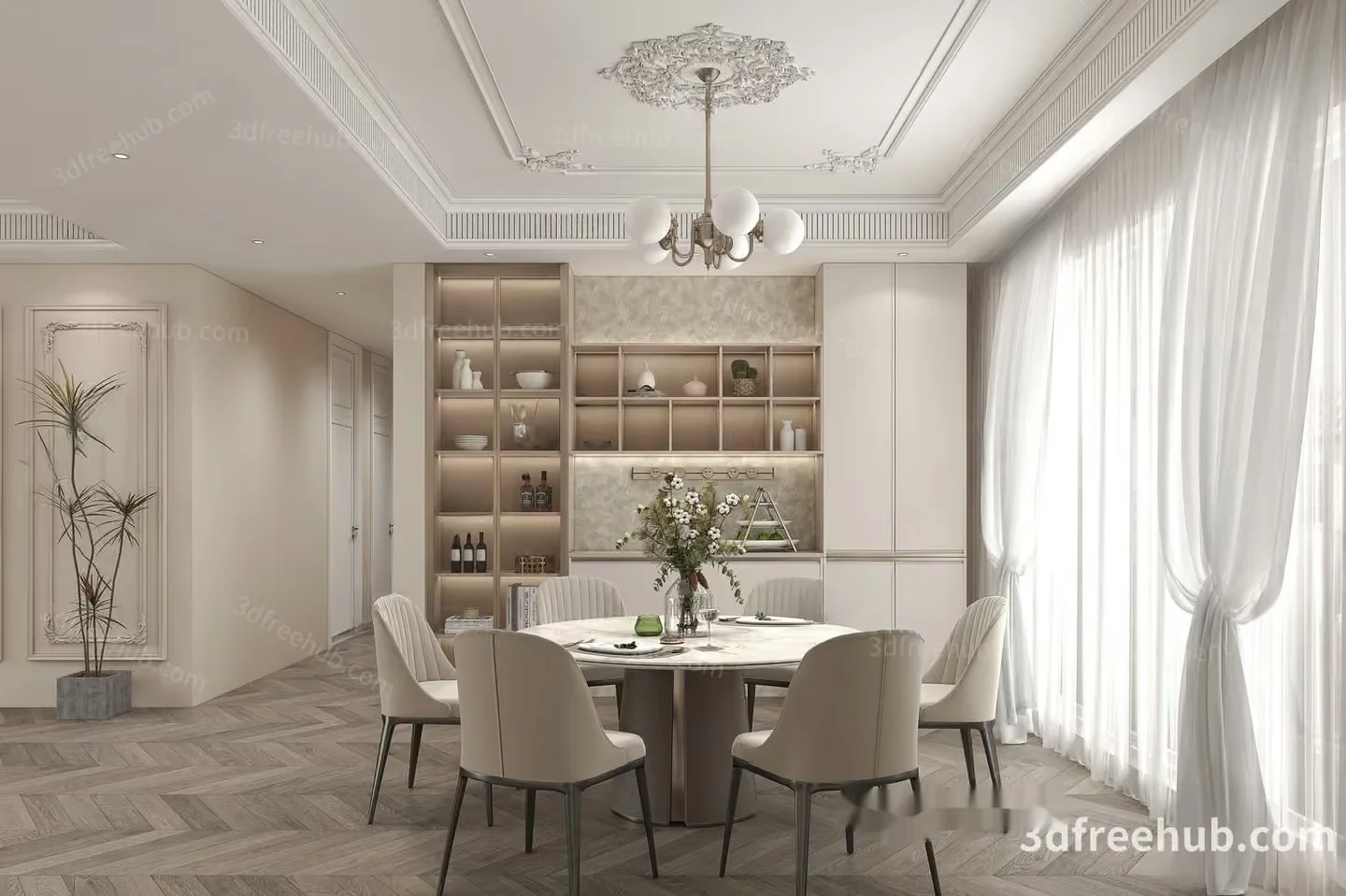 Modern Dining Room 3D Model – 20007 – VRAY Render