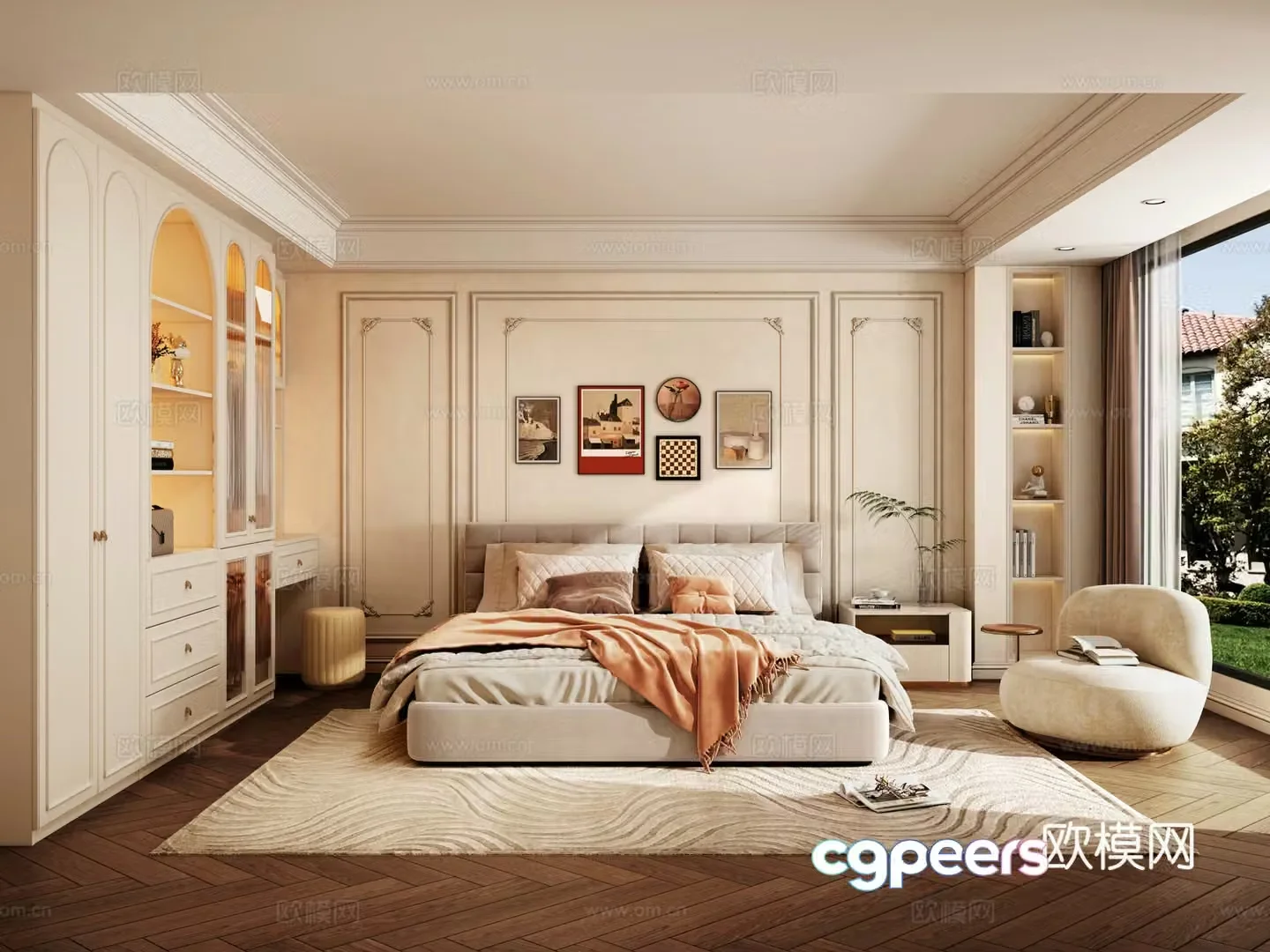 French bedroom simple euro bedroom French wardrobe double bed 3d model
