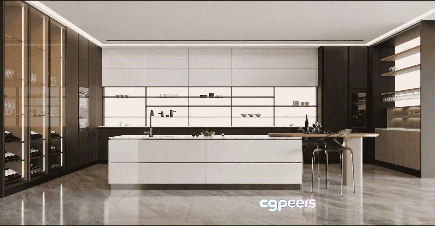 Modern Kitchen Island 3D Model – 15876 – VRAY Render