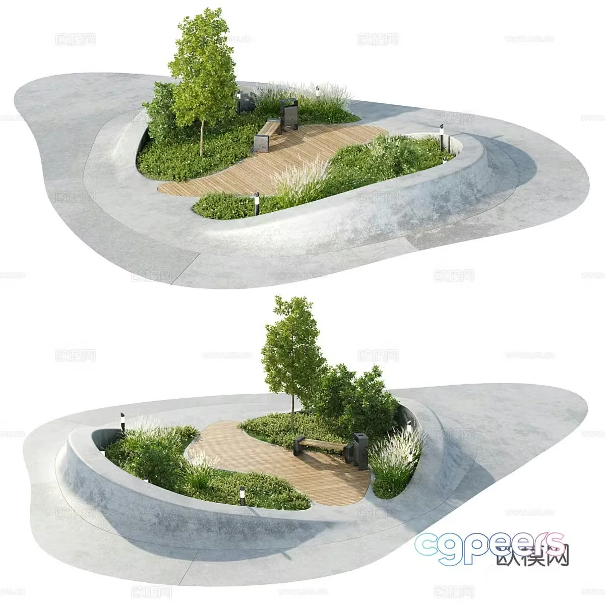 New Chinese style square park landscape 3D model