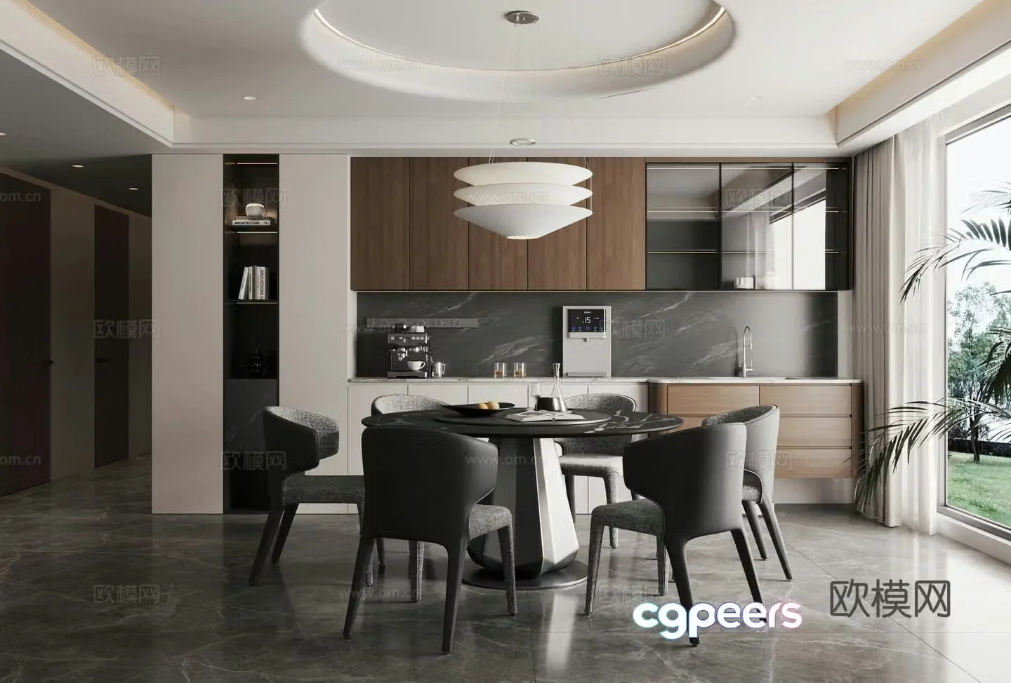 Italian minimalist restaurant Italian round dining table and chairs Modern minimalist restaurant 3D model