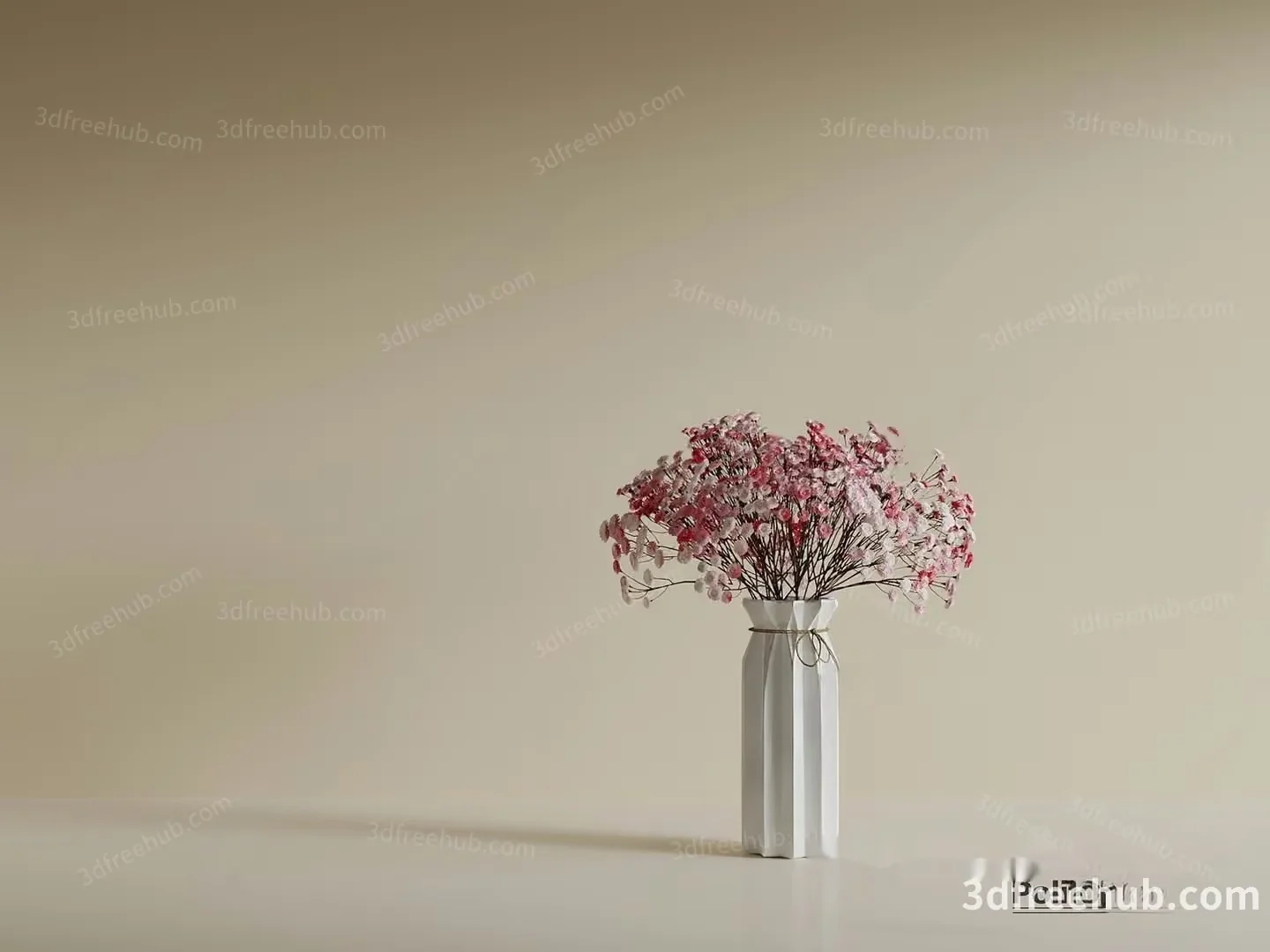 White Vase With Flowers 3D Model – 19273 – VRAY Render