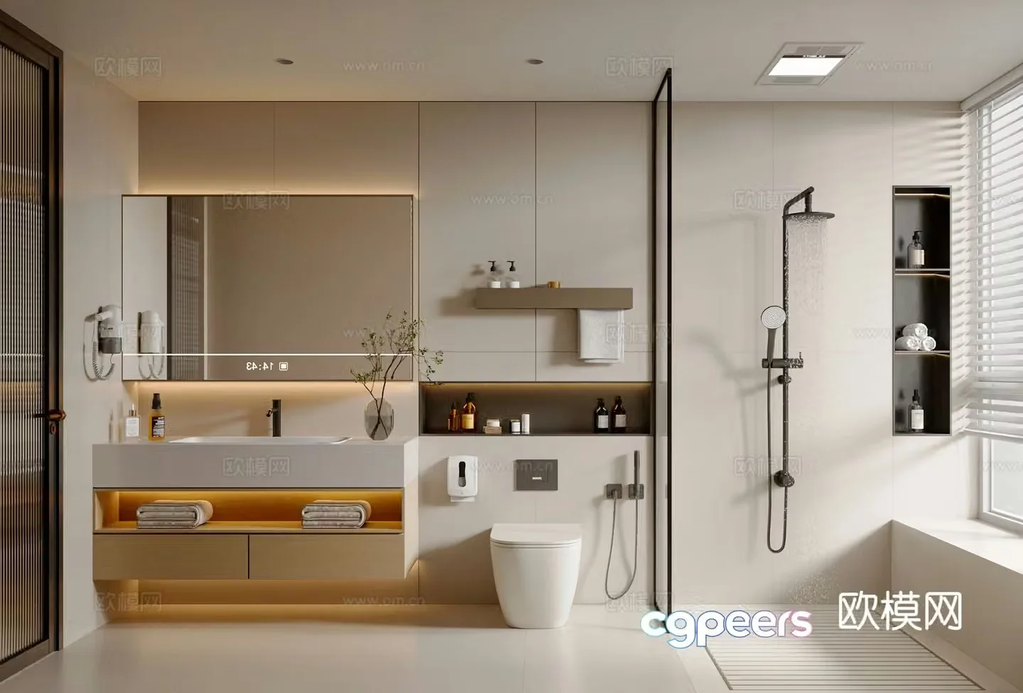 Creamy bathroom bathroom cabinet bathroom supplies toilet shower bathroom cabinet 3d model