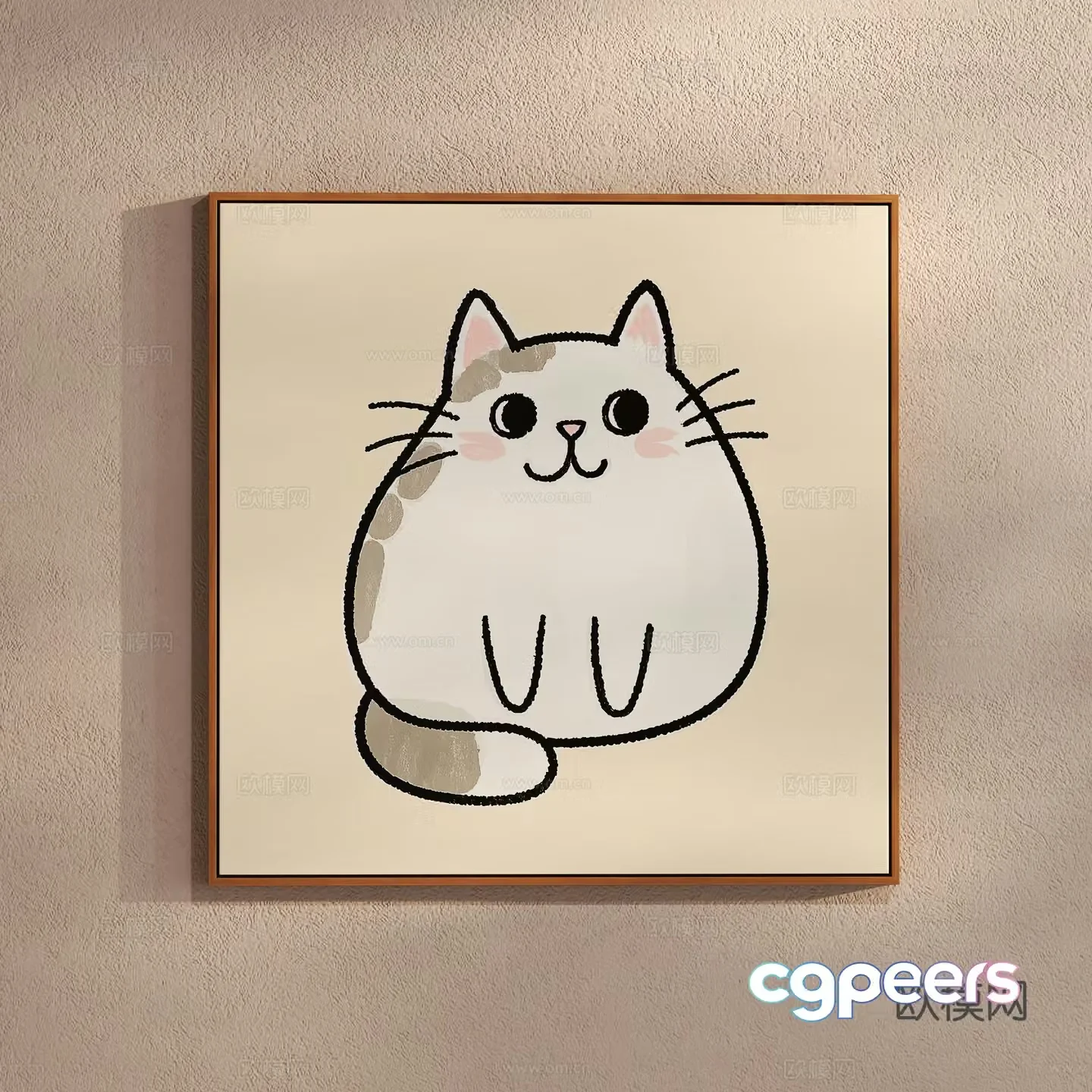 Cream style simple painting cat painting cartoon children’s hanging painting 3d model