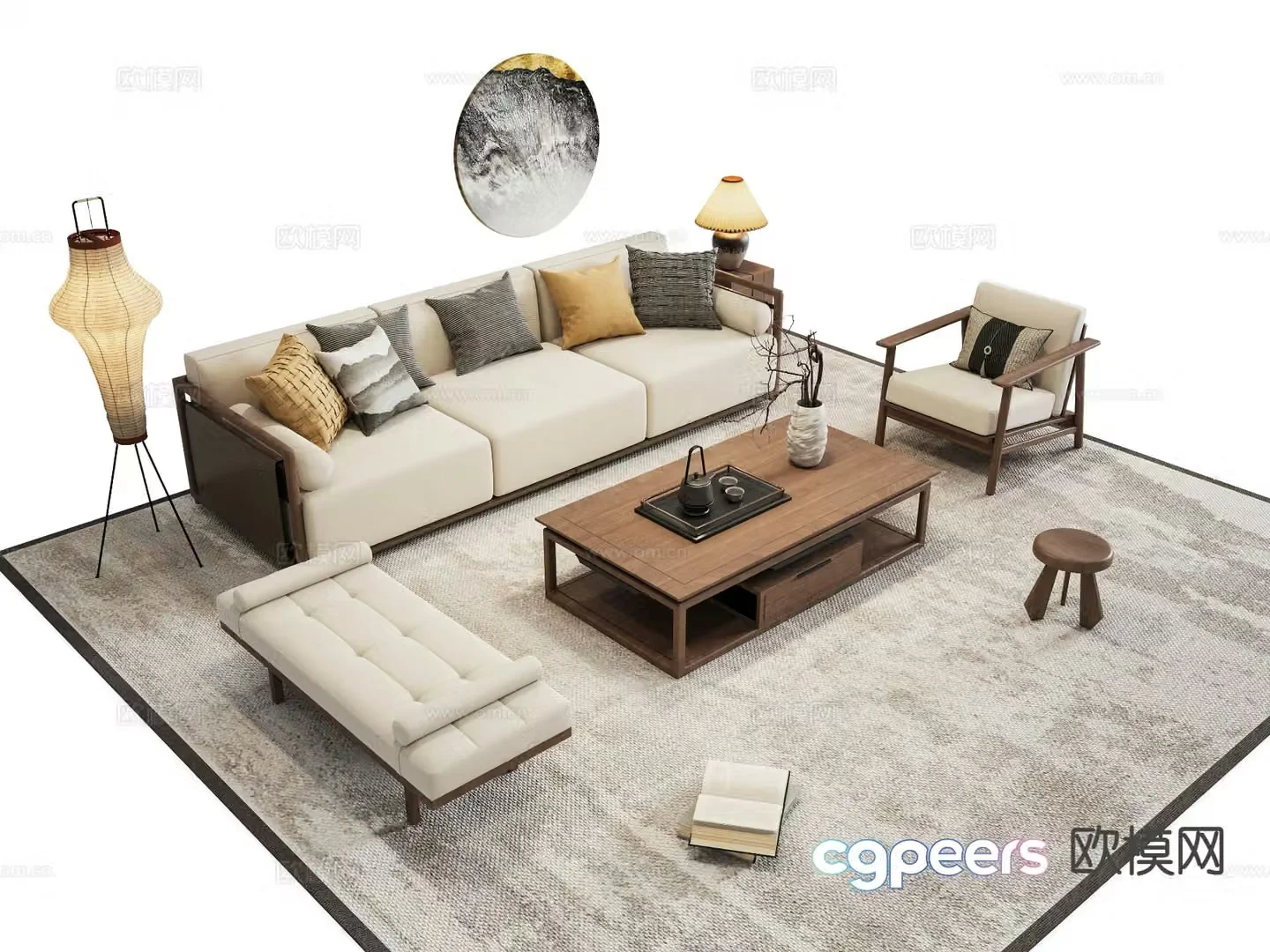 New Chinese style sofa modular sofa 3d model